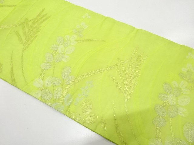 紗　芒に萩模様織り出し　開き名古屋帯（額縁仕立て）